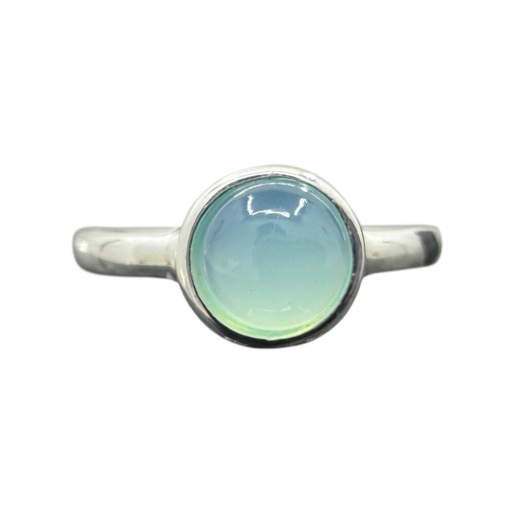 Cabochon Blue Chalcedony Ring Band 925 Sterling Silver Size 7 Gift Boxed
